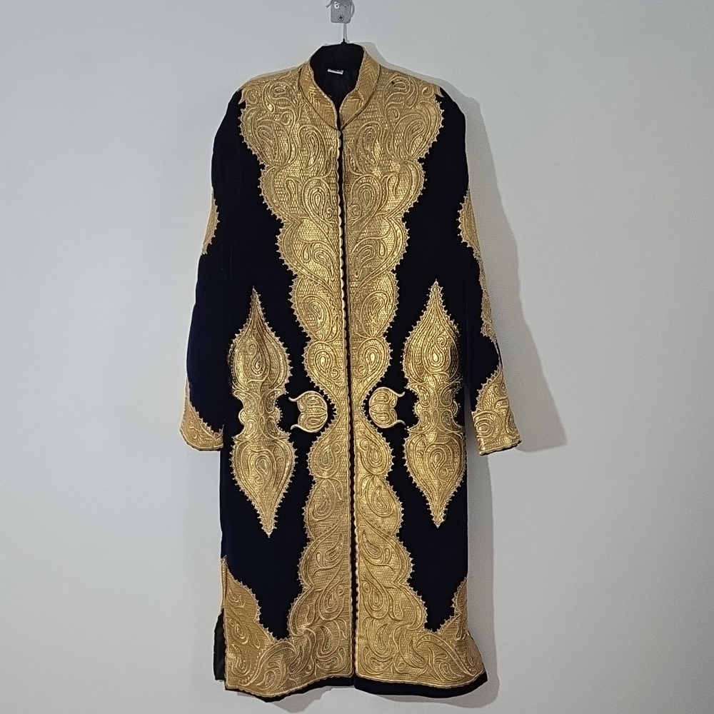 Tajik,Uzbek Elegant Black and Gold Embroidered Coat,Joma,Chapon